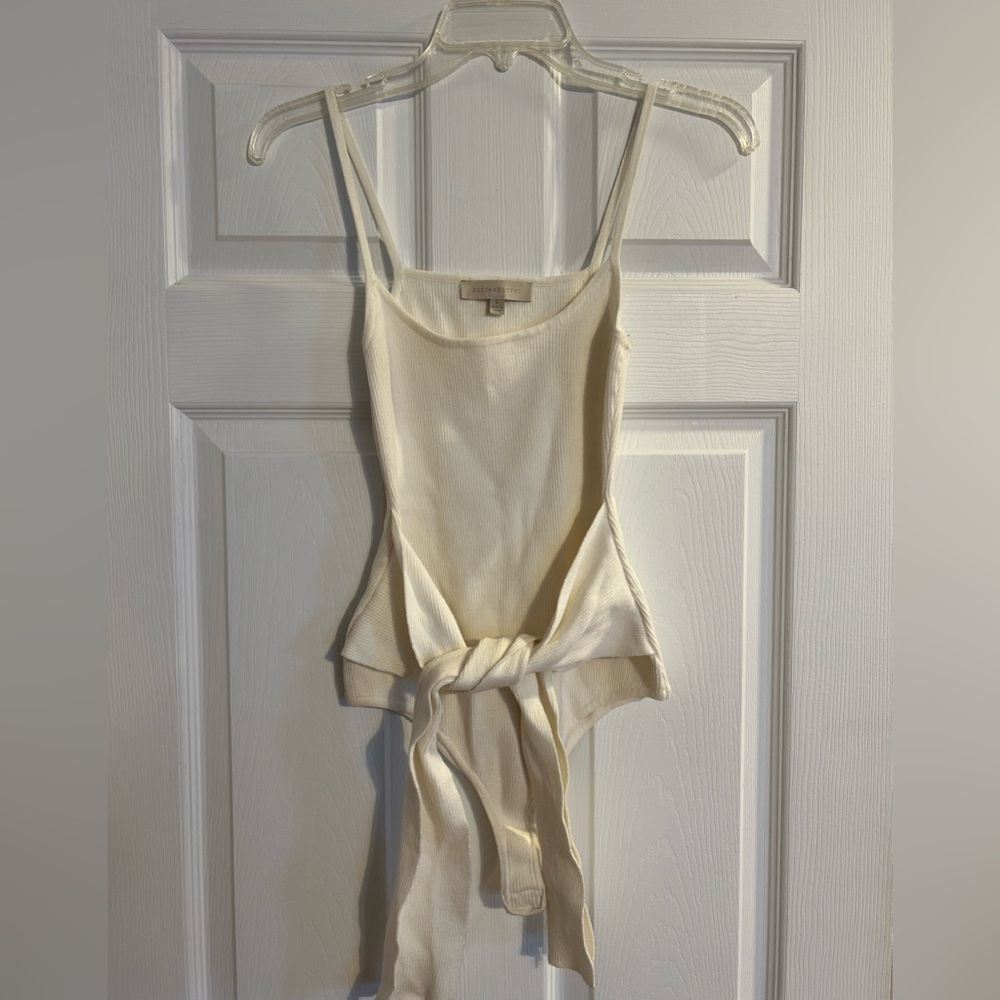 Dance & Marvel Cream Ribbed Tie Waist Bodysuit
